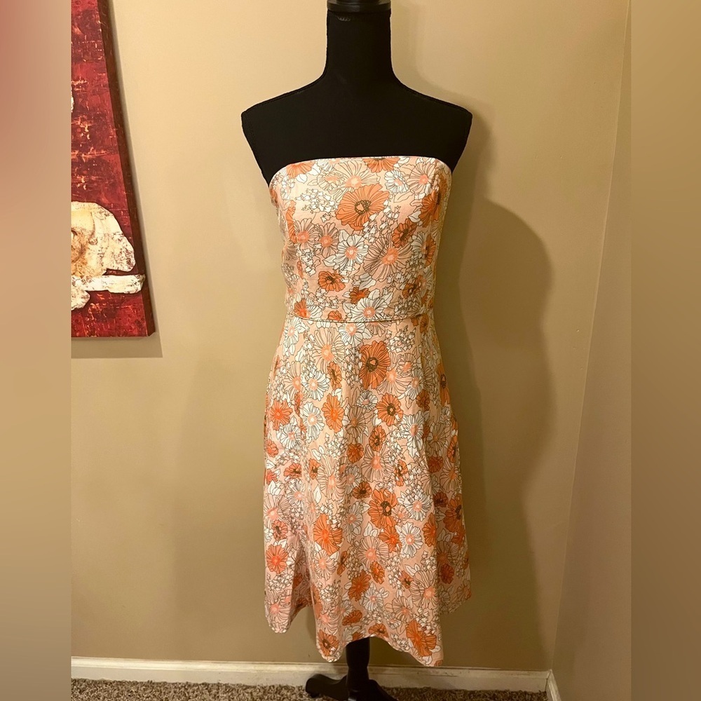 Ann Taylor LOFT Silk Pink Floral Strapless Fit & Flare Short Dress, size 8